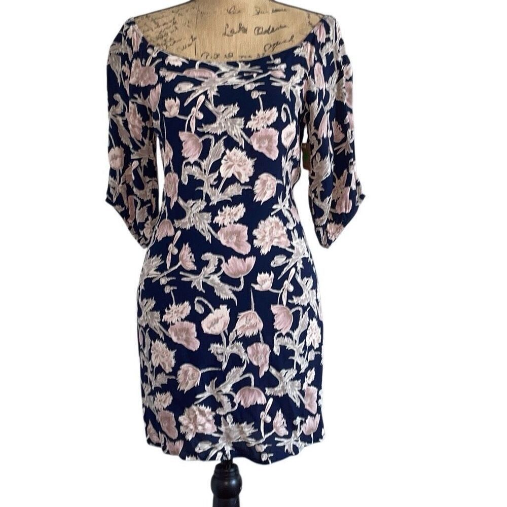 EUC Flynn Skye Navy Pink Floral 3/4 Drape Sleeve Mini Dress - Size XS